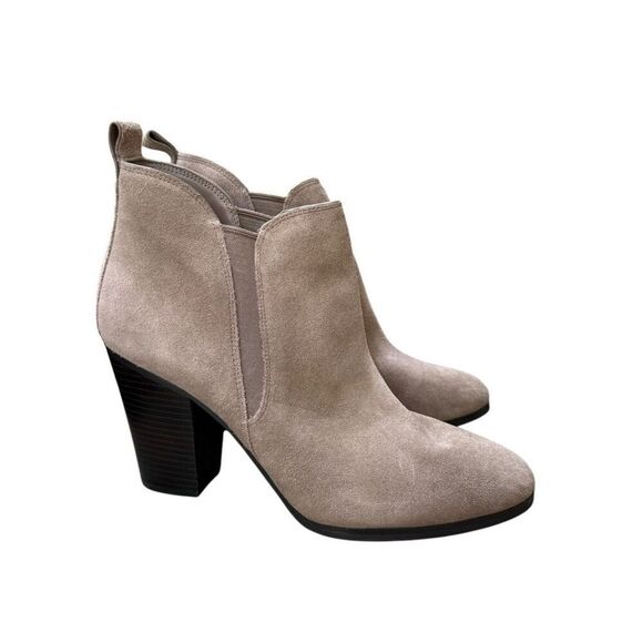 Michael Kors Brandy Chelsea Ankle Boots Womens Taupe Suede Block Heel Bootie Sz - Picture 2 of 9